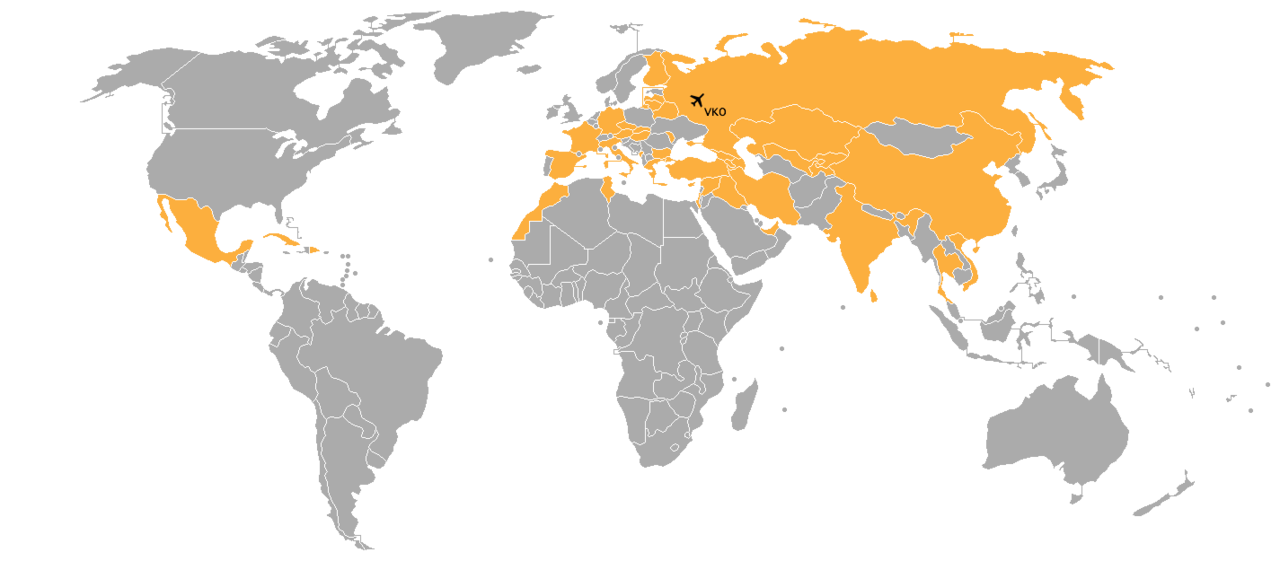 Страны, в которые совершаются рейсы из Внуково