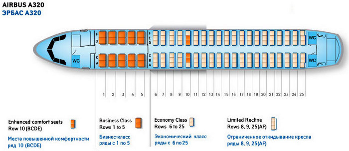 Схема мест салона Airbus A320