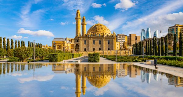 Beautiful,Architectural,Mosque,Of,The,Capital,Baku,Translation:,May,God's